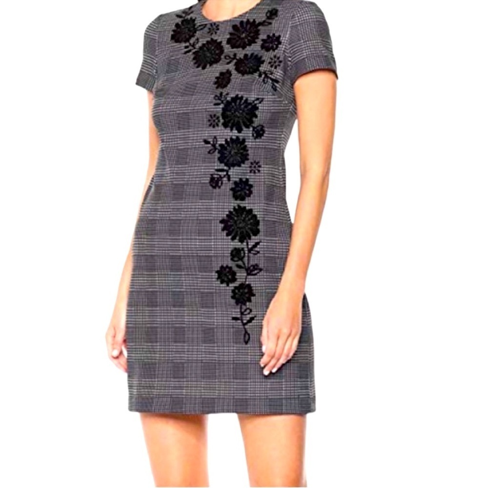CALVIN KLEIN Flocked Houndstooth Sheath Dress